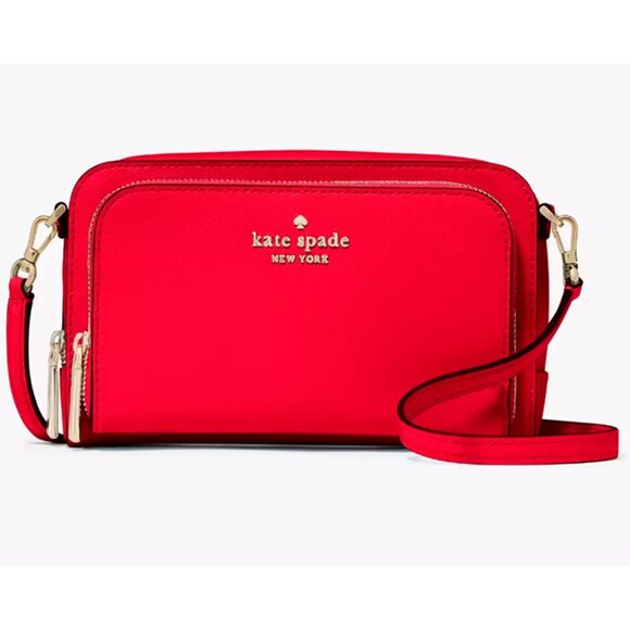 S Kate Spade Stacie Dual Zip Crossbody Bag Ruby Red Leather Purse KG036 NWT $259 - Picture 3 of 10